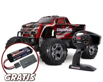 Traxxas Stampede HD BL-2S rot mit gratis 3000mAh Lipo Akku und USB-C Ladegerät T - Bild 1 von 4