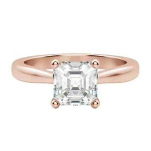 2.00 Carat Asscher Cut Lab Grown Diamond Solitaire Engagement Ring 14K Rose Gold - Picture 1 of 5