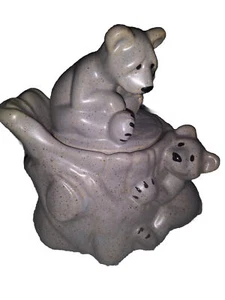  Bear Family Trinket dish  W/ Lid Figure Sculpture Gray - Picture 1 of 9