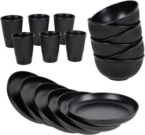 18Pcs Wheat Straw Dinnerware Set Kitchen Plates and Bowls Set Unbreakable Dinner - Picture 1 of 12