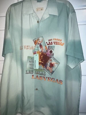 Men Tulliano Silk Shirt Button Down Aqua Teal Las Vegas  Shirt Size Large - Image 1 of 4