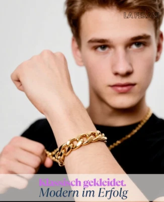 Armkette extra breit 8MM Armband Gold kette Herren Männer 21cm 18k vergoldet GA5 - Bild 1 von 4