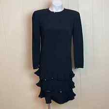 Vintage 80s 90s Ruffled Sequin Little Black Dress 4 Cocktail Evening Party