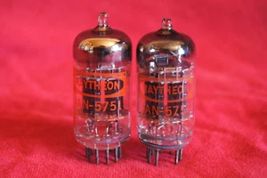 nos raytheon jan 5751 tubes pair black plate made in usa 12ax7 - Picture 1 of 3