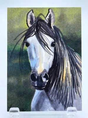 Tarjeta de dibujo de caballo gris impresión de pintura edición limitada. 1/5 ACEO-ATC - Artista Tanya Foto 1 de 2