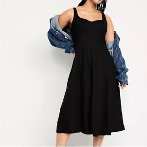 NWT Old Navy Linen/Viscose/Rayon Fit & Flare Black Dress XL Tall - Picture 1 of 13