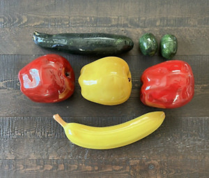 Keramik Kunstobst Gemüse 7-teiliges Set Apfellimette Banane Zucchini realistisch