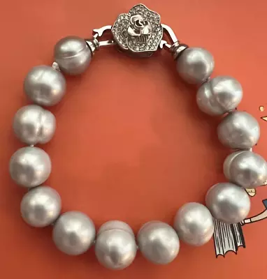 7,5-8 pulgadas precioso 14-12 mm mar sur barroco plata gris perla pulsera Foto 1 de 4