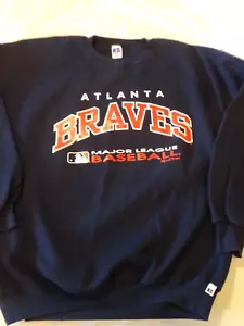 Vtg 90’s Russell Athletic MLB Atlanta BRAVES Baseball Navy USA Sweatshirt XXL - Picture 1 of 5