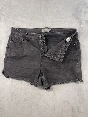 Torrid Shorts Womens 18 Plus Black Denim High Rise Cut Off Button Fly Fringe - Image 1 of 4