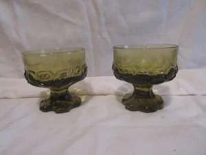 Paar Vintage Tiffin Franziskaner Madeira olivgrün Sorbet Sherbet Gläser - Bild 1 von 3