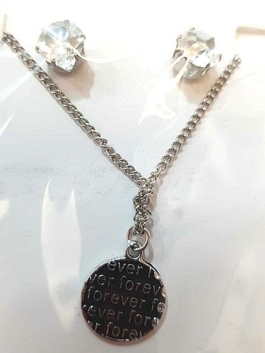 Collana e Orecchini Zirconi Tondo Love Argentati Fashion Jewelry San Valentino