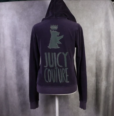 Juicy Couture Sweatshirt Womens Medium Purple Full Zip Hooded Velour Dog Y2K - Image 1 of 4