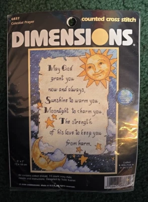 Dimensions #6837 Celestial Prayer Counted Cross Stitch Kit 5" x 7" Sun Moon New - Image 1 of 3
