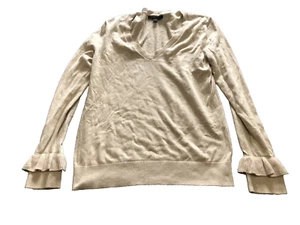 Banana Republic Sweater Women Size M V-Neck Cashmere Blend Beige Long Sleeve - Picture 1 of 9