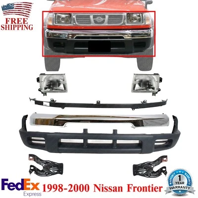 Kit parachoques delantero acero cromado + conjunto faros para Nissan Frontier 1998-2000 Foto 1 de 4