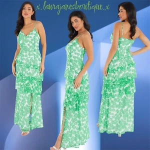 Quiz size 14 Green Chiffon Floral Tiered Maxi Dress Christmas, Parties, - Picture 1 of 1