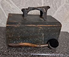 Antique Primitive Shoe Shine Box with Cast Iron Footrest And Shoe Brush 13X7
