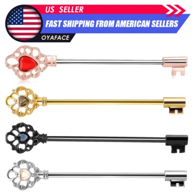 1pc Key-Shaped Industrial Barbell Bar Piercing 316L Steel Cartilage Earrings 14G - Image 1 of 4