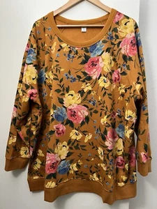 Old Navy Vintage Crew Neck Yellow Floral Pullover Sweat Shirt Women’s 3X Plus - Picture 1 of 10