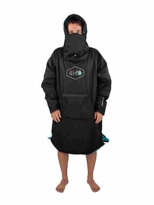 Poncho Todo In A Prueba de Tormentas Impermeable con Capucha Ripstop Talla Única Negro/Turquesa - Imagen 1 de 18