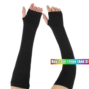 Women Fingerless Ladies Long Gloves Wrist Arm Knitted Mitten Winter Hand Warmer~ - Picture 1 of 19