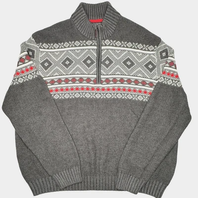 Suéter IZOD Para Hombres 2XL Gris Rojo Isla Justa Cuarto Cremallera Cuello Simulado Mezcla de Algodón Foto 1 de 4