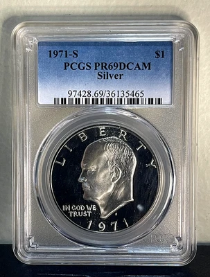 1971 S $1 SILVER $1 Ike Eisenhower Dollar Proof PCGS PR69DCAM - Image 1 of 2