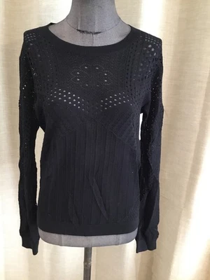 Très Beau Haut Maille Dentelle Noir Maje 36/38 Tbe - Photo 1/4