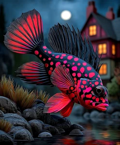 8 1/2 x 11 Pokadot Fish Print Wall Art Decor Photo Poster Picture Dark Gothic - Picture 1 of 2