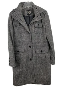 Esprit Black & White Wool Blend Hooded Lined Coat Womens Size Large - Picture 1 of 13