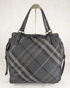 Auth BURBERRY Black/Gray Supernova Check Nylon Buckleigh Tote Bag - Picture 1 of 12