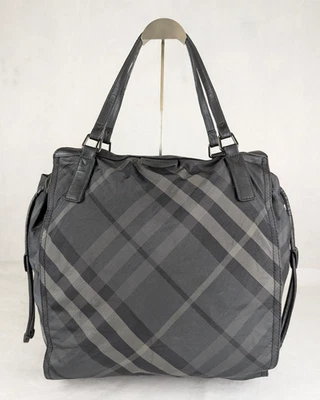 Подлинный BURBERRY черный/серый Supernova чек нейлона пряжки сумка с короткими ручками - Изображение 1 из 4