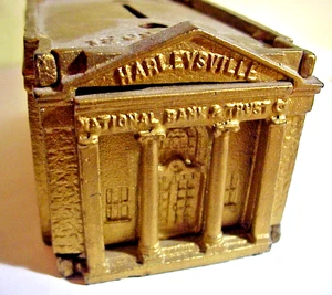 HARLEYSVILLE NATIONAL BANK & TRUST Antique CAST IRON Still Penny Bank - Picture 1 of 8