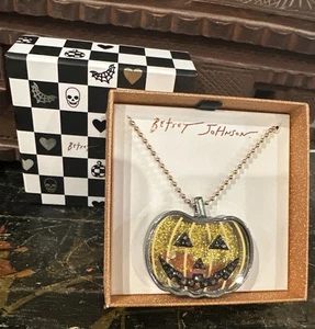 Betsey Johnson Pumpkin Pendant Necklace Halloween Glitter Jack O Lantern - Picture 1 of 4