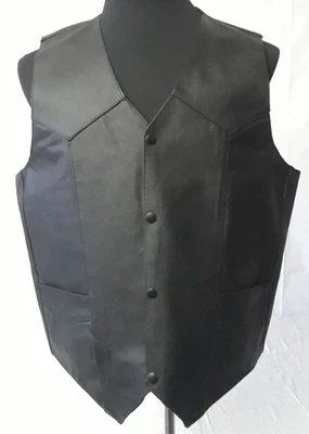 Chaleco de cuero vintage de galería de cuero para hombre talla 46 con cierre de botones estilo motociclista Foto 1 de 4