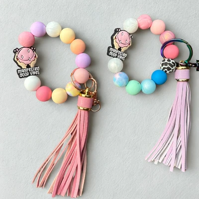 Chaveiro de contas de silicone Good Vibes com borla – Presente de afirmação positiva - Imagem 1 de 4