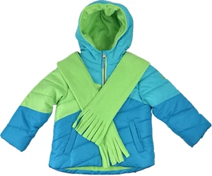 Pacific Trail Toddler Blue Green Fleece Hooded Zip Puffer Jacket Coat Scarf 3T - Picture 1 of 4
