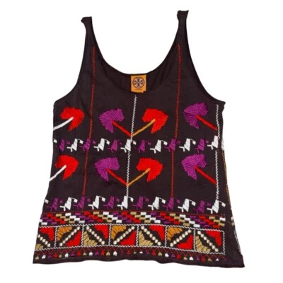 Tory Burch fully embroidered brown purple white geometric tank top women’s M - Image 1 of 4
