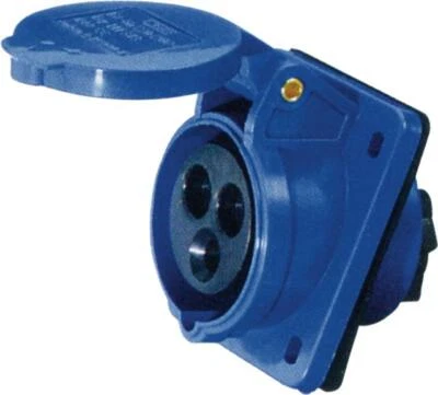 230V Blue 16A 3 Contact High Current Angled Outlet Panel Mount - Image 1 of 2