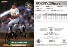 Carlos Alvarado Signed 1999 Choice Lynchburg Hillcats Card Auto AU