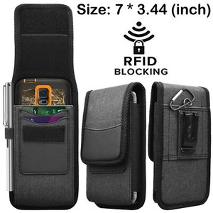 Leather Belt Loop Vertical Phone Card Pouch Rfid Universal Smartphone Holster 7"