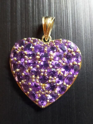 Pendente a cuore in ametista e argento 925 placcato oro giallo P123 - Immagine 1 di 4