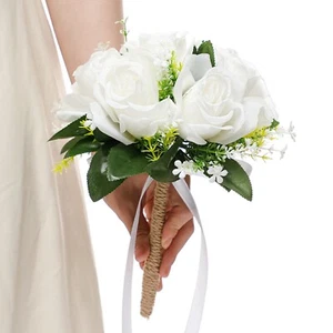 Bridal Bouquets Rose Artificial Flowers Fake Bouquet Floral Wedding Party Decor - Picture 1 of 11