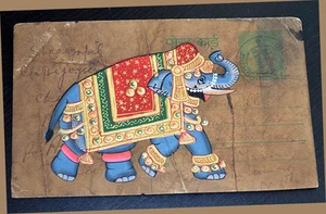 Antigua postal postal vintage India con pintura en miniatura de elefante - Imagen 1 de 2