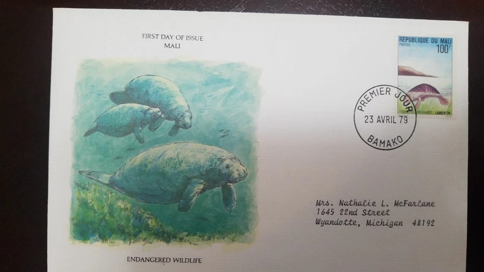 L) 1979 MALÍ, MANATÍ AFRICANO, NATURALEZA, FAUNA, 100F, CUBIERTA CIRCULADA DESDE MALI Foto 1 de 1