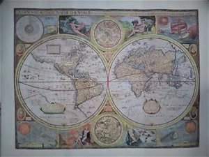 VINTAGE 1651 WORLD MAP 22" X 16" - Picture 1 of 2