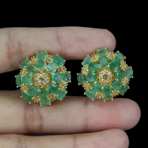 925 Pendientes de Plata de Ley Ovalado Esmeralda Gema Natural Joyería Regalo - Imagen 1 de 14