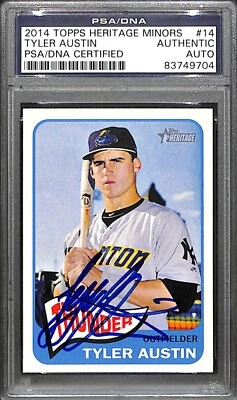Tarjeta Topps Heritage Minors #14 firmada por Tyler Austin 2014 certificado de autenticidad PSA/ADN RC Foto 1 de 3