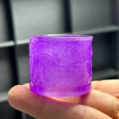 Real Natural AAA Ice purple Burmese Jade Jadeite Amulet archery thumb Rings - Image 1 of 4